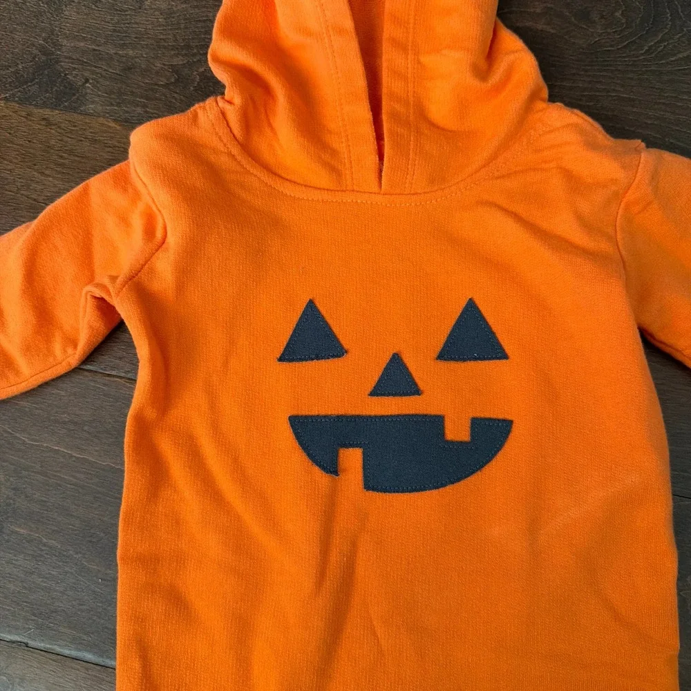 Cat & Jack Newborn Boys Girls Halloween Pumpkin Hooded Romper Orange Fleece NWT